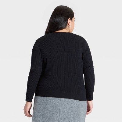 Women's Ribbed Cuff Cardigan Sweater - A New Day Black 2X