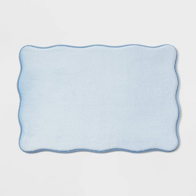 Scalloped Machine Washable Cushion Foam Bath Rug Blue - Room Essentials