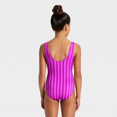 Girls' Two Striped One Piece Swimsuit - Cat & Jack Purple L