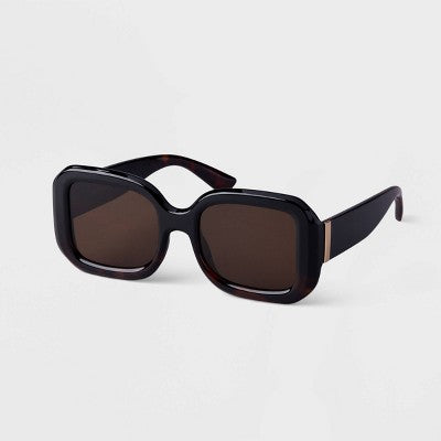 Women's Two-Tone Tortoise Shell Square Plastic Sunglasses - A New Day Black