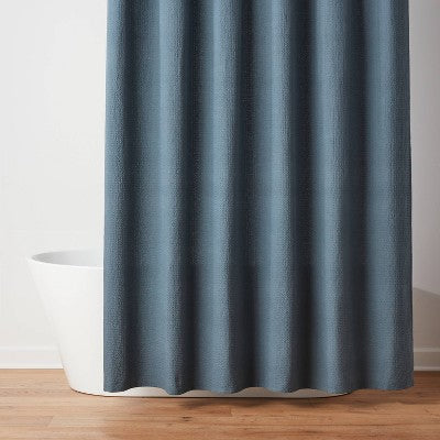Waffle Weave Shower Curtain Dark Blue- Threshold