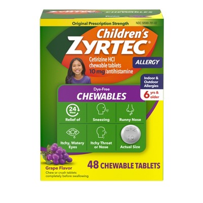 Zyrtec Children's Allergy Dye Free Chewables - Ages 6+ - 10mg - 48ct