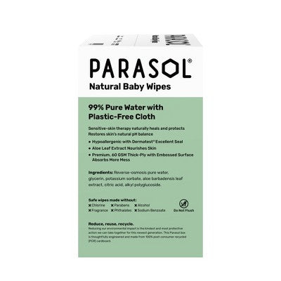 Parasol Natural 99% Pure Water Baby Wipes for Sensitive Skin - 10 Packs - 600ct