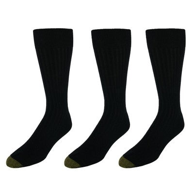 Gold Toe Men's Moisture Control Canterbury Crew Dress Socks (3 Pair Pack), Black