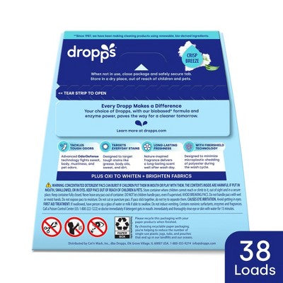 Dropps Crisp Breeze 4-in-1 Plus Oxi Power Biobased HE Deep Cleaning Concentrated Laundry Detergent Pods 38 Pacs - 21.44oz