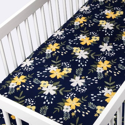 Fitted Crib Sheet Meadow - Cloud Island - Navy Floral