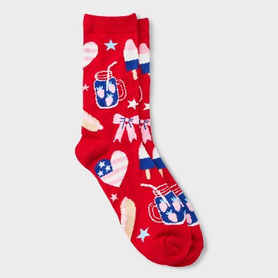 Women's Summer BBQ Crew Socks - Red 4-10
