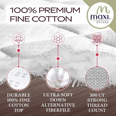 Cotton Sateen Luxury Mattress Pad - Soft & Comfortable Alternative Down Filling - 300 Thread Count