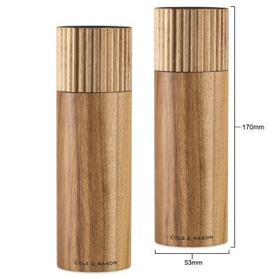 Cole & Mason Galloway Ribbed Salt and Pepper Grinder Set: Modern Wood Shakers, Spot Clean, 2-Piece, Brown