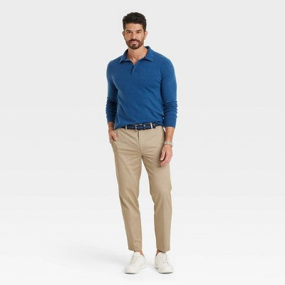 Men's Extended Tab Slim Fit Trousers -Goodfellow & Co Khaki 30x30