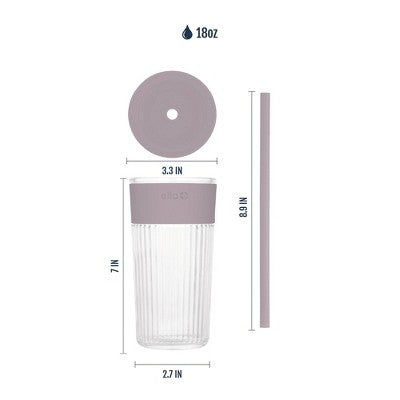 Ello Ava 18oz Glass Straw Tumbler Purple