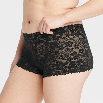 Women's Allover Lace Boy Shorts Underwear - Auden Black XS