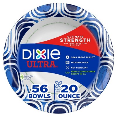 Dixie Ultra Dinner Disposable Paper Bowls - 56ct/20oz: Abstract Pattern, Round Shape