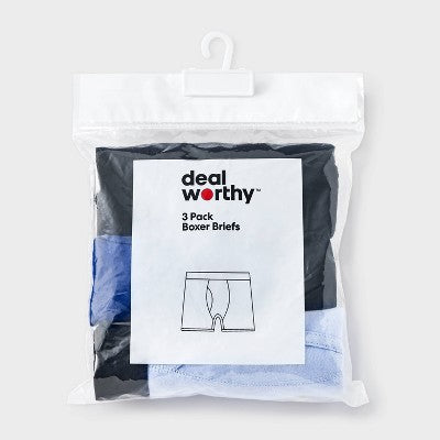 Men's Boxer Briefs 3pk - Dealworthy Blue/Black L