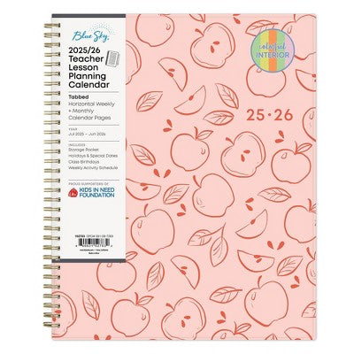 Blue Sky Weekly/Monthly Wirebound Teacher Lesson Planner 8.5"x1" Printed Apple Sketch