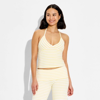 Women's Soft Cotton Halter Top - Wild Fable Light Yellow Striped M