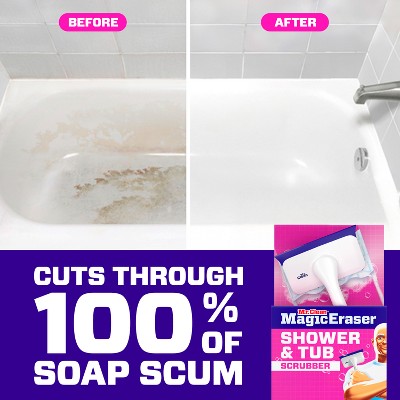Mr. Clean Magic Eraser Shower & Tub Scrubber, Lavender Starter Kit, 1 Scrubber & 2 Erasers: Foam Cleaner, Multipurpose Application