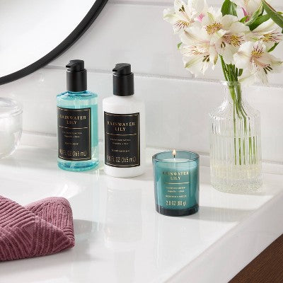 3pc Rainwater Lily Personal Care Hand Soap and Lotion Candle Gift Set Blue - Threshold (LOCAL PICKUP ONLY)