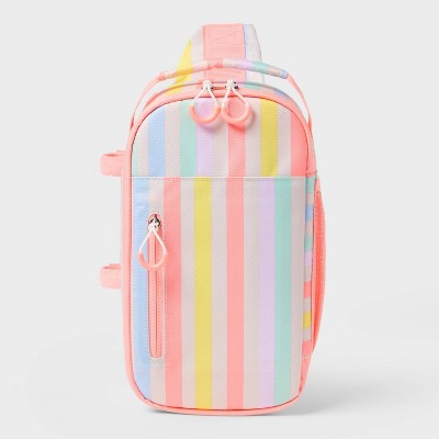 6 Cans/4.5qt Soft Sided Cooler - Sun Squad Striped: Zip Closure, Adjustable Straps