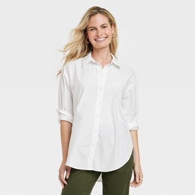 Women's Oversized Long Sleeve Collared Button-Down Shirt - L