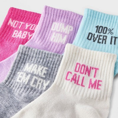 Women's Valentine's Day Ribbed 5pk Ankle Socks - Lavender 4-10
