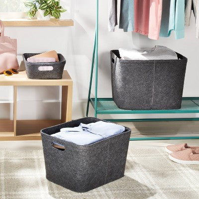14"x15" Large Felt Basket with Stitching Charcoal - Brightroom: Modern Storage Bin with Cut-Out Handles