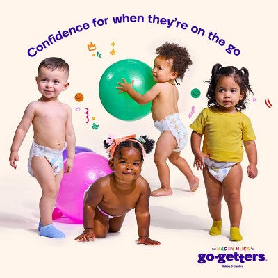 Happy Hues Go-Getters Disposable Diapers - Size 4 - 84ct: Hypoallergenic, Wetness Indicator, Elastic Stretch Sides