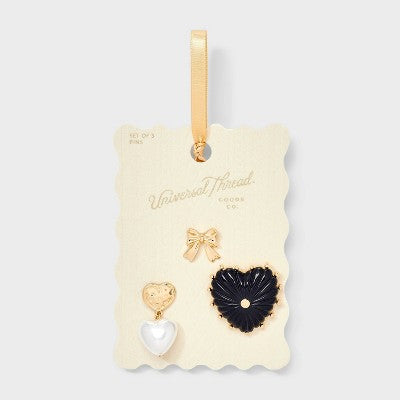 Bow and Heart Drop Pin 3pc Set - Universal Thread Gold
