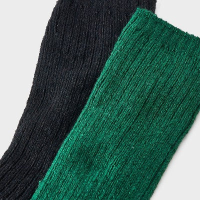 Women's Luxury Collection Cashmere Blend Fine Rib Super Soft 2pk Crew Socks - Auden Green/Black 4-10