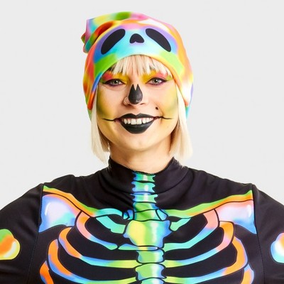Adult Blacklight Responsive Color Melt Skeleton Halloween Costume Jumpsuit with Beanie M - Hyde & EEK! Boutique