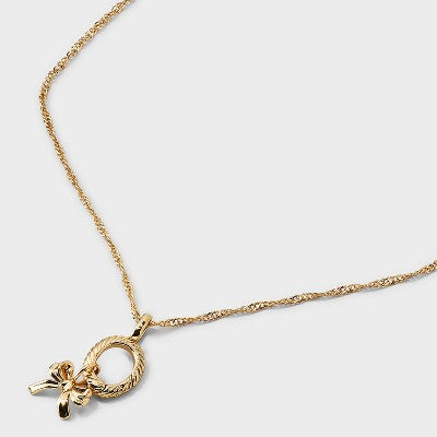 14K Gold Dipped Cubic Zirconia Bow Pendant Charm Necklace Set 5pc - A New Day Gold