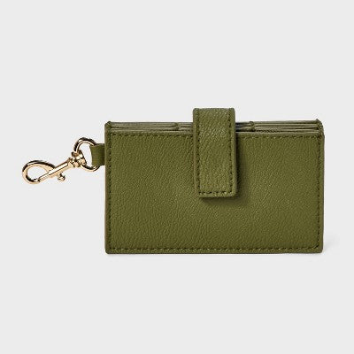Clip-on Accordion Card Case - Universal Thread Green: Polyurethane Shell, Solid Pattern, Snap Closure, Compact Design