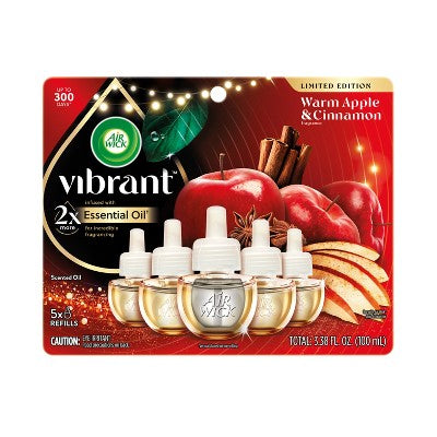 Air Wick Vibrant Scented Oil Air Freshener Refills - Warm Apple & Cinnamon - 3.38 fl oz/5pk
