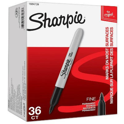Sharpie 36ct Fine Black Markers Box: Bulk Permanent Art & Office Supplies, Adult Use, Fine Point