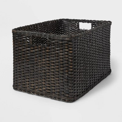 XL Washed Woven Rattan Crate Black - Brightroom: Decorative Storage Basket, Rectangle, Air Dry, 22"x15"x13.25"