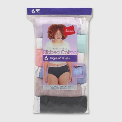 Hanes Women's 6pk Cotton Ribbed Heather Briefs - Colors May Vary 10