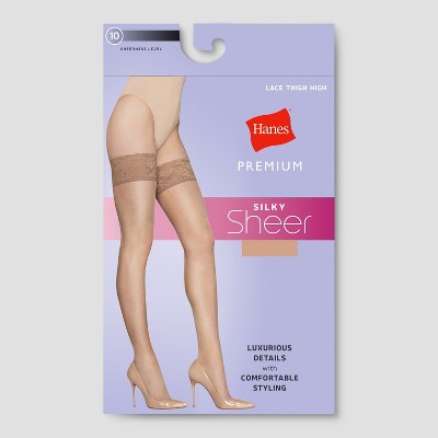 Hanes Premium Women's Sheer Thigh Highs - Nude S: Elastic Leg Opening, Closed Toe, Nylon-Spandex Blend, Hand Wash