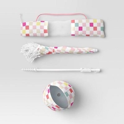 6' Outdoor Patio Beach Umbrella with Fringe Plaid Pattern - Sun Squad (LOCAL PICKUP ONLY)