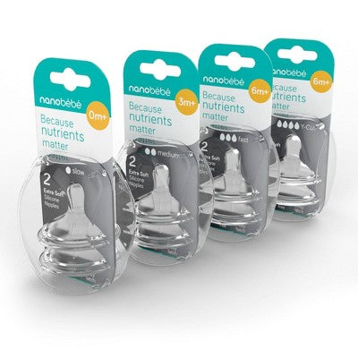 nanobebe 2pk Baby Bottle Silicone Nipple - Medium Flow