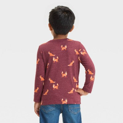 Toddler Boys' Long Sleeve Fox T-Shirt - Cat & Jack Maroon 3T