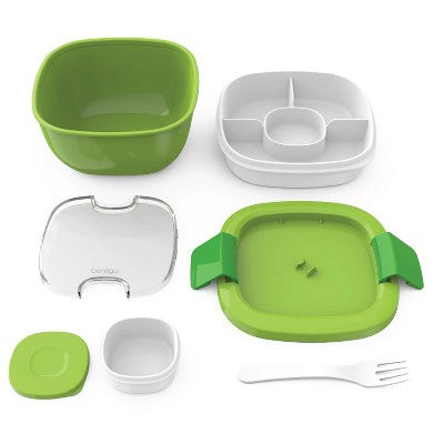 Bentgo Salad Stackable Lunch Container with Large 54oz Bowl, 4-Compartment Tray & Built-In Fork - Green
