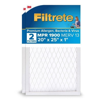 Filtrete 2pk 1900 Ultimate Allergens, Bacteria and Virus 20X25: MERV 13 Electrostatic Furnace & AC Filter 20x25x1 (LOCAL PICKUP ONLY)