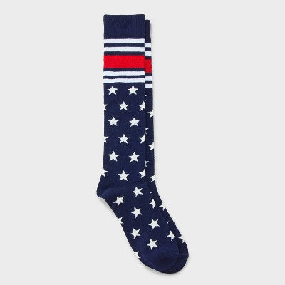 Women's Sporty Stars Knee High Socks - Navy/Red/White 4-10
