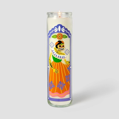 2.17"x7.9" Glass Unscented Dancing Girl Dia de Muertos 18.8oz Jar Candle