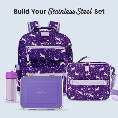 Bentgo Kids' Stainless Steel Leakproof 3 Compartments Bento-Style Lunch Box - Purple