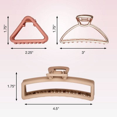 scunci Claw Clips - Assorted Sizes & Styles - All Hair -3pcs