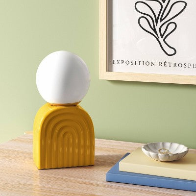 Orb Glass Shade with Ceramic Base Table Lamp Yellow - Room Essentials