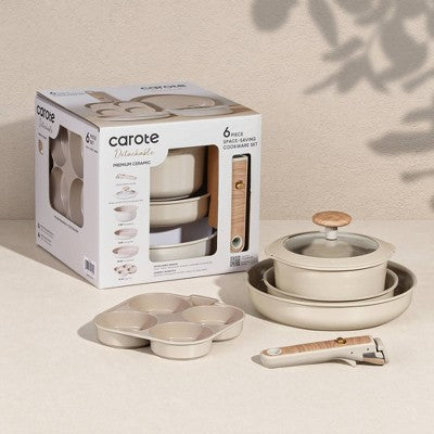 Carote 6pc Ceramic Nonstick Detachable Cookware Set Taupe