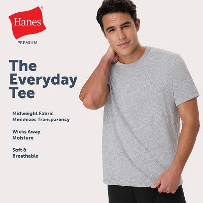 Hanes Men's 5pk T-Shirt Undershirts, Premium Everyday Tee Midweight Crewneck Shirt Pack, Wicking - Gray S