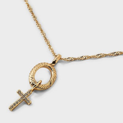 14K Gold Dipped Cubic Zirconia Cross Pendant Charm Necklace Set 5pc - A New Day Gold